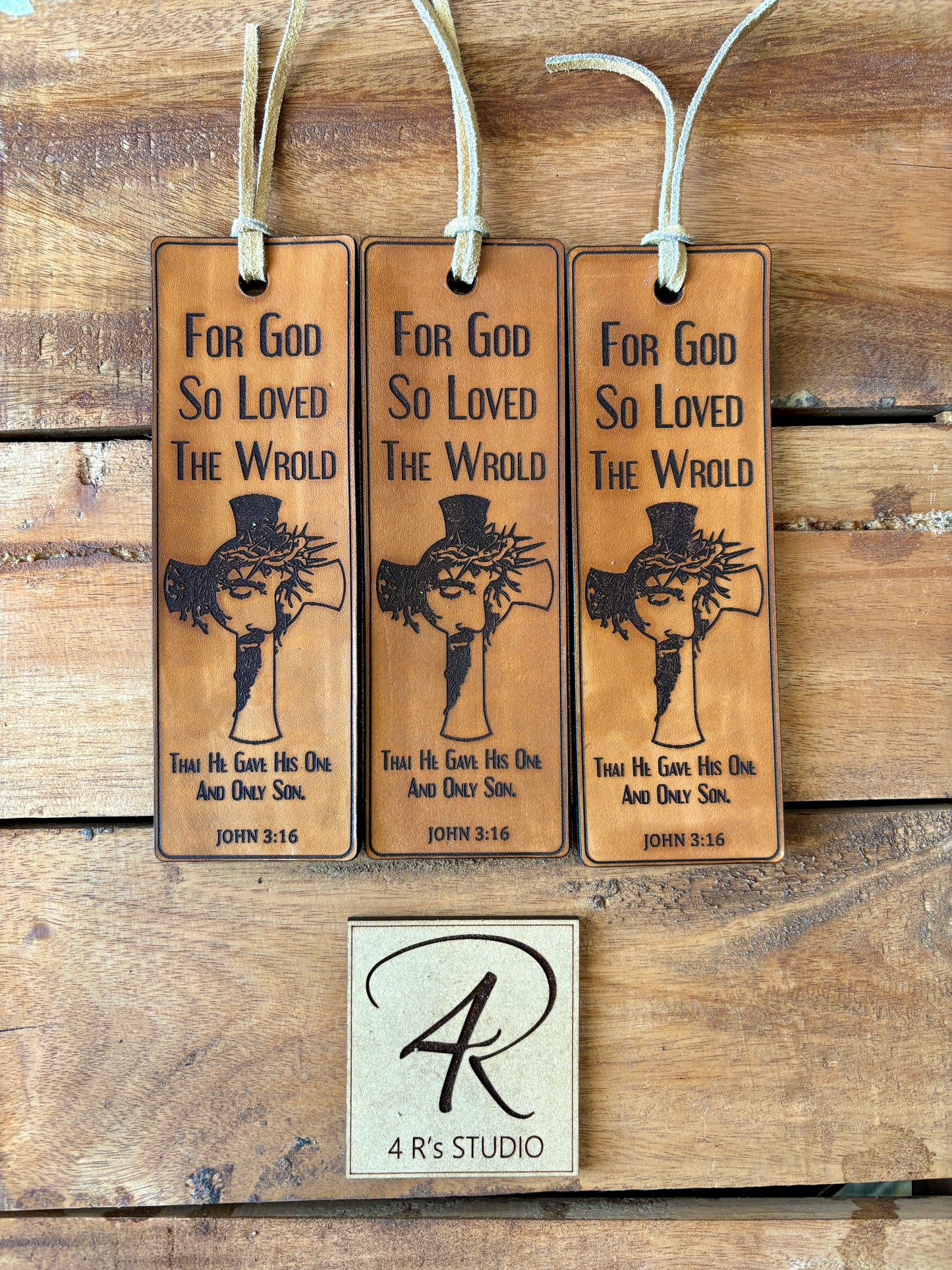 Leather Bookmarks - For God So Loved The World