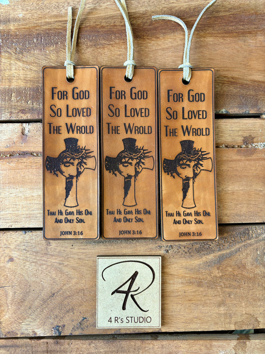 Leather Bookmarks - For God So Loved The World