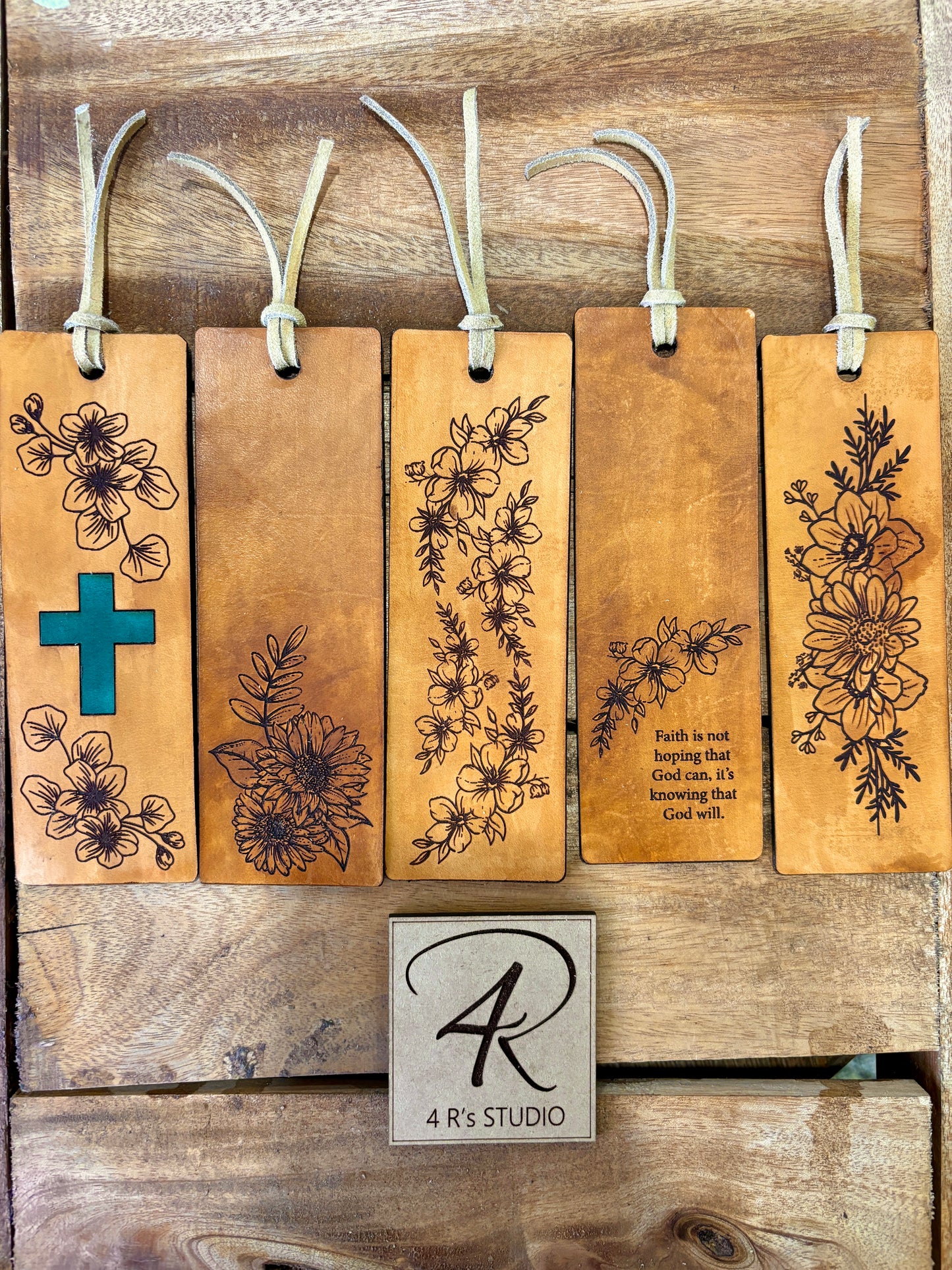 Leather Bookmarks - Flowers