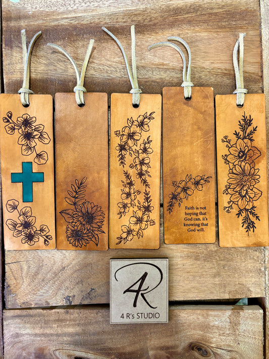 Leather Bookmarks - Flowers
