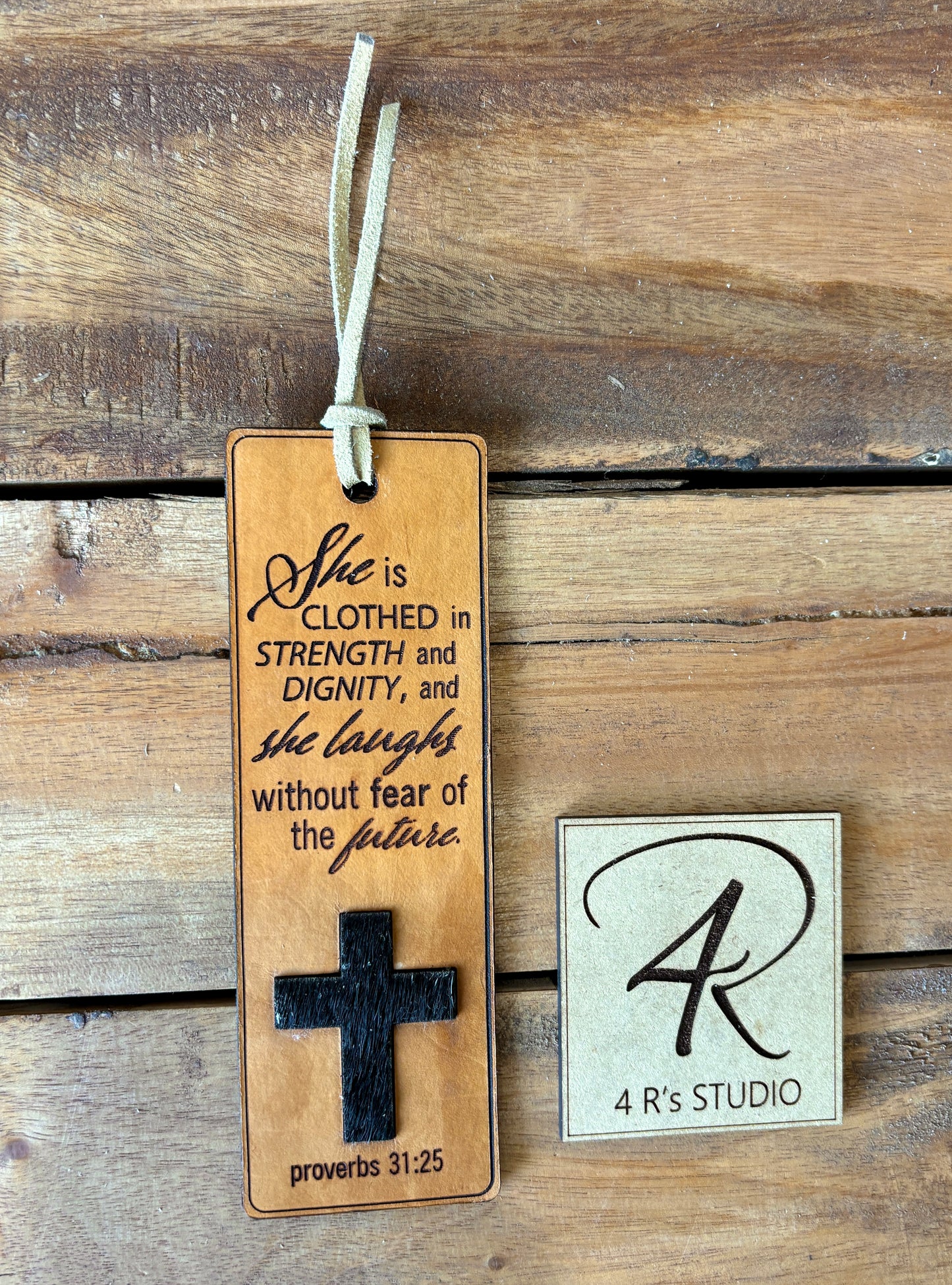 Leather Bookmarks - She Is Clothed In Dignity