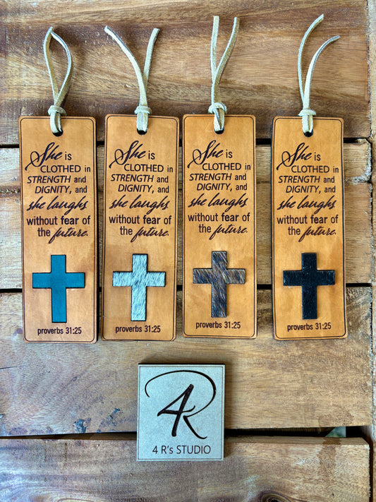 Leather Bookmarks - She Is Clothed In Dignity