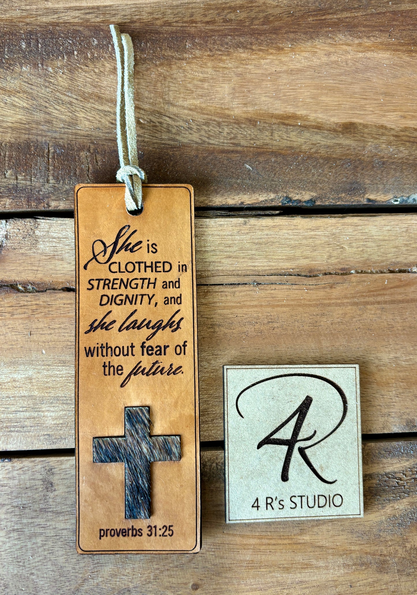 Leather Bookmarks - She Is Clothed In Dignity