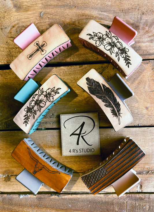 Large Hair Clips -Leather