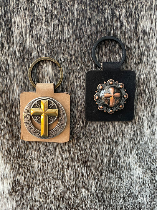 Cross Concho Square Keychains