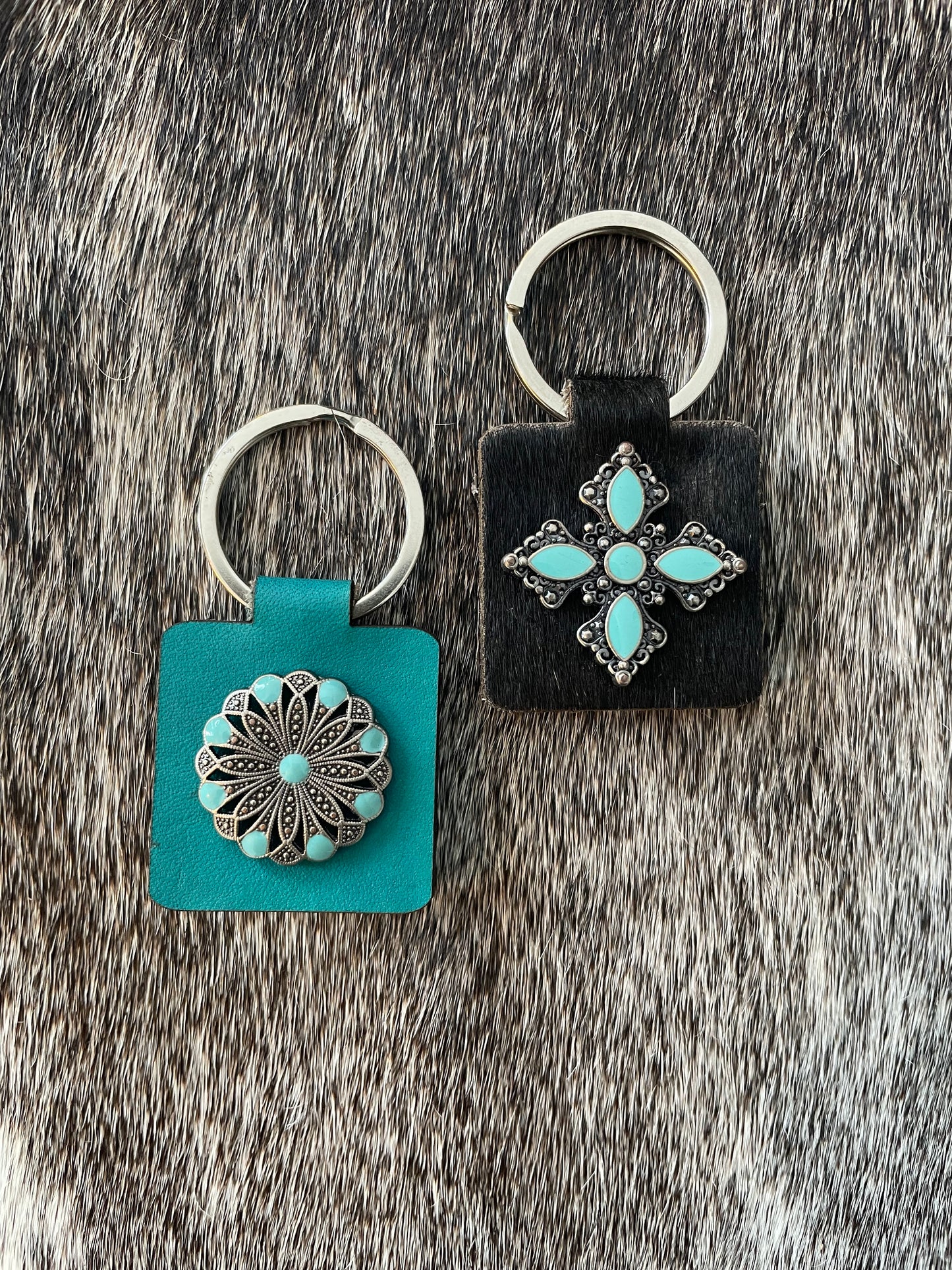Turquoise Concho Square Keychains