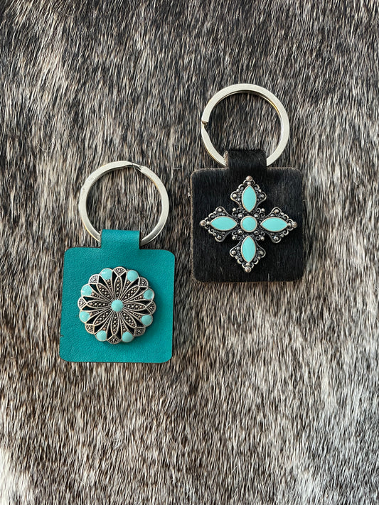 Turquoise Concho Square Keychains