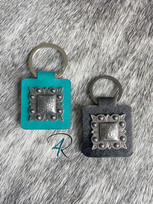 Gunmetal Square Concho Keychains