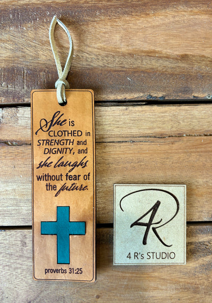 Leather Bookmarks - She Is Clothed In Dignity
