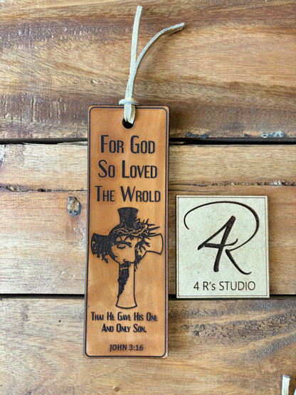 Leather Bookmarks - For God So Loved The World
