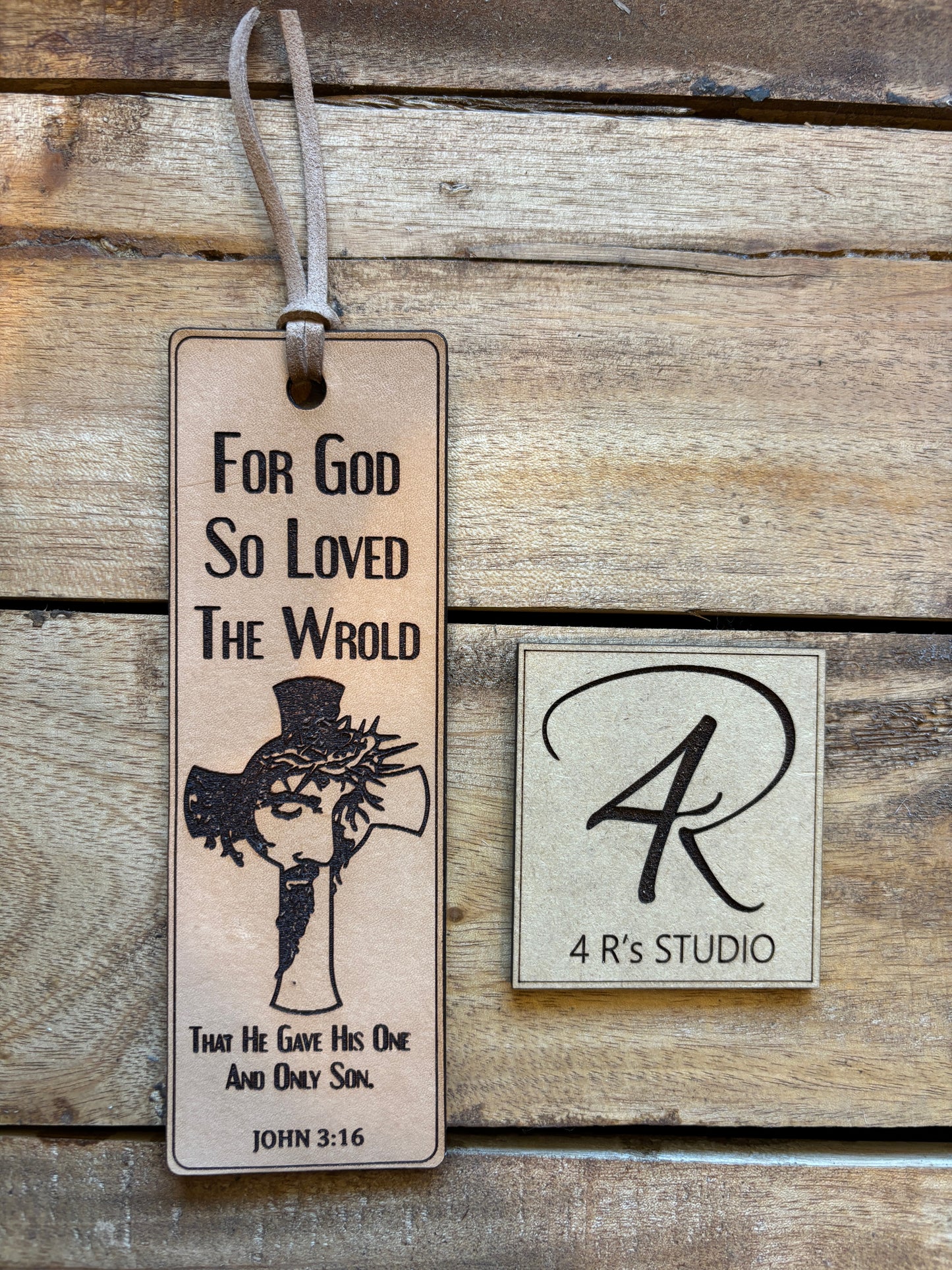 Leather Bookmarks - For God So Loved The World