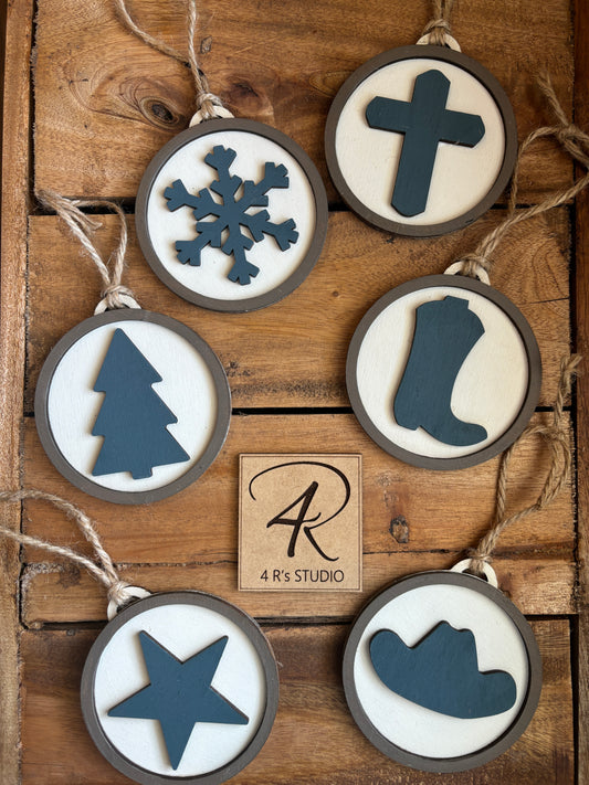 Ornaments - Blue Wood Western Inspired