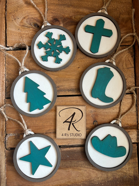 Ornaments - Teal Wood Western Inspired