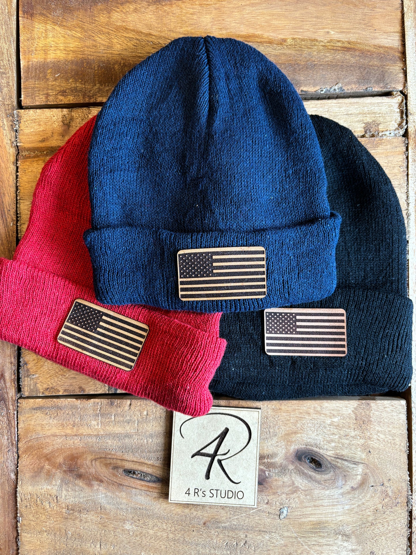 Toddler Beanie - Leather American Flag