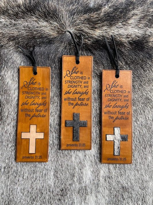 Leather Bookmarks - She Is Clothed In Dignity