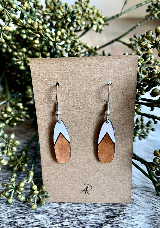 Earrings - Chestnut/Natural/painted top Drop Leather Earrings