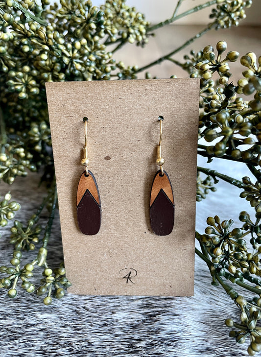 Earrings - Chestnut/Natural/painted bottom Drop Leather Earrings