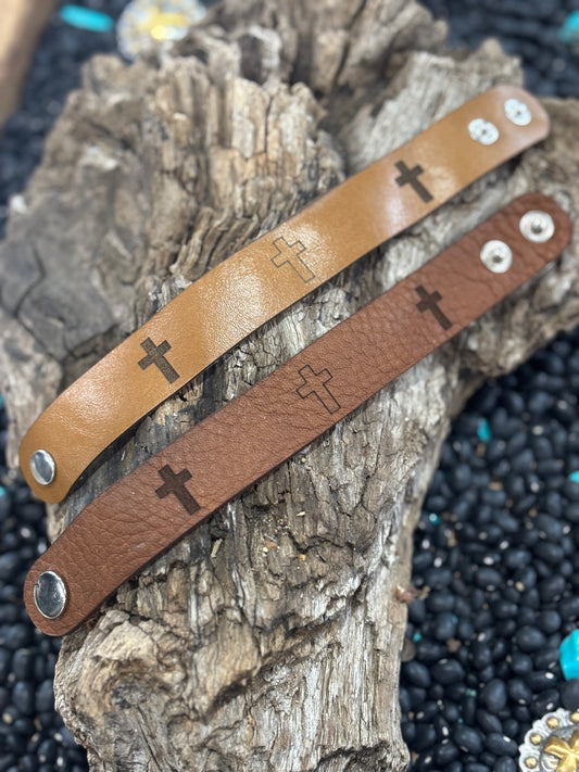 4R's Three Cross Leather Bracelet