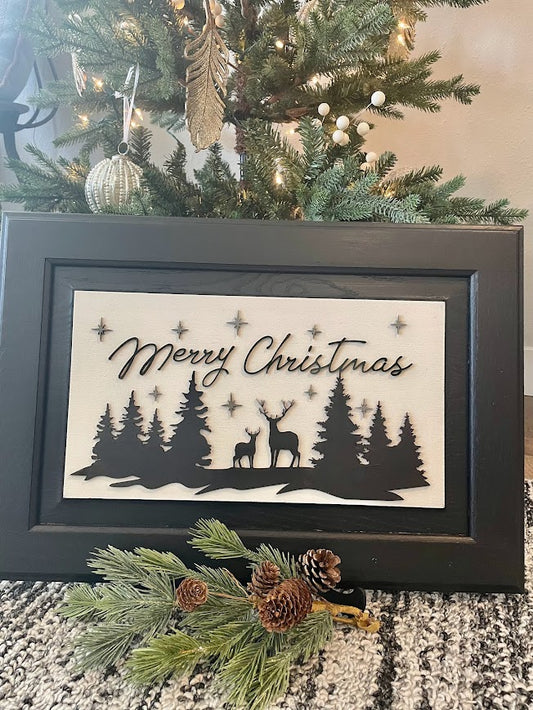 Wood Sign - Merry Christmas Deer