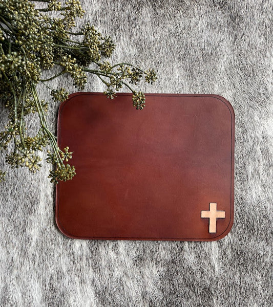 Mouse Pads - Natural Leather Cross