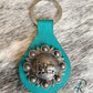 Aqua Round Leather Concho Keychains