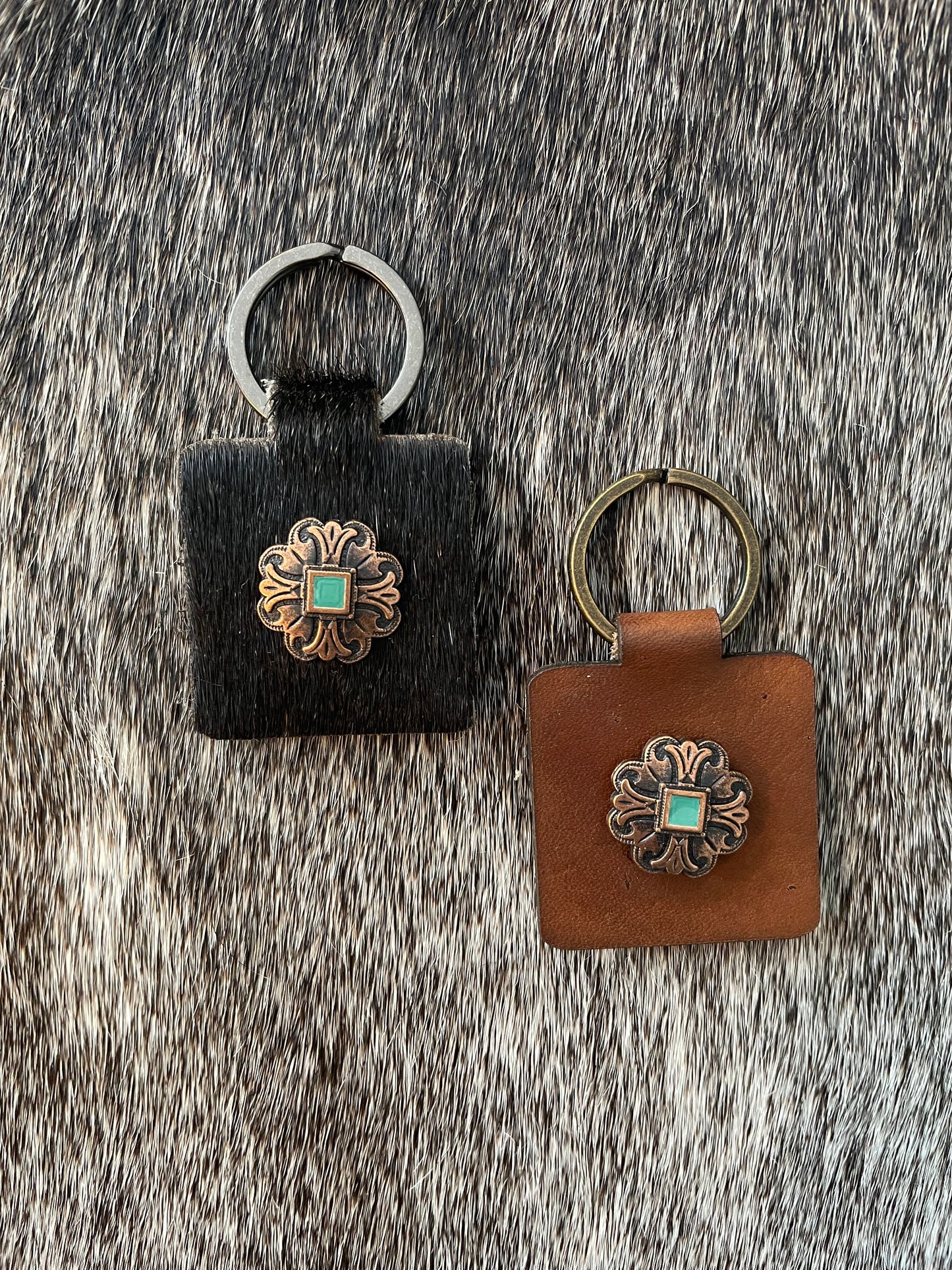 Brass and Turquoise Concho Square Keychains