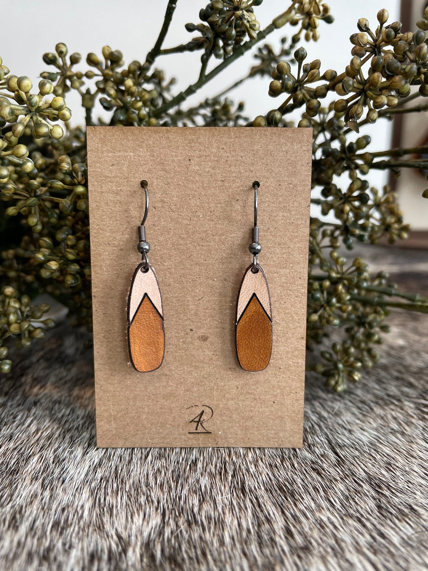 Earrings - Natural/Chestnut Drop Leather Earrings