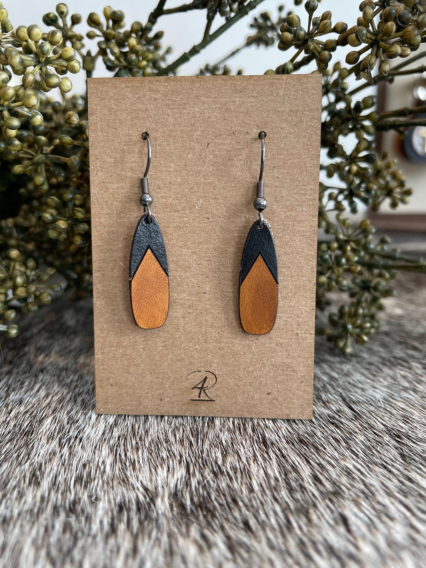 Earrings - Black Top Drop Leather Earrings