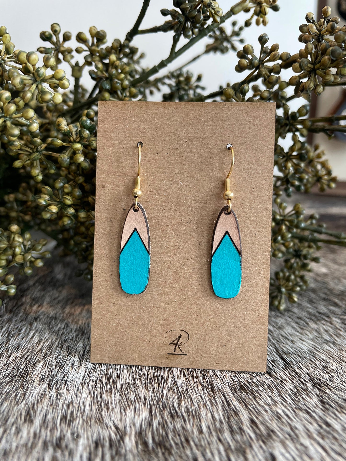 Earrings - Turquoise Drop Leather Earrings