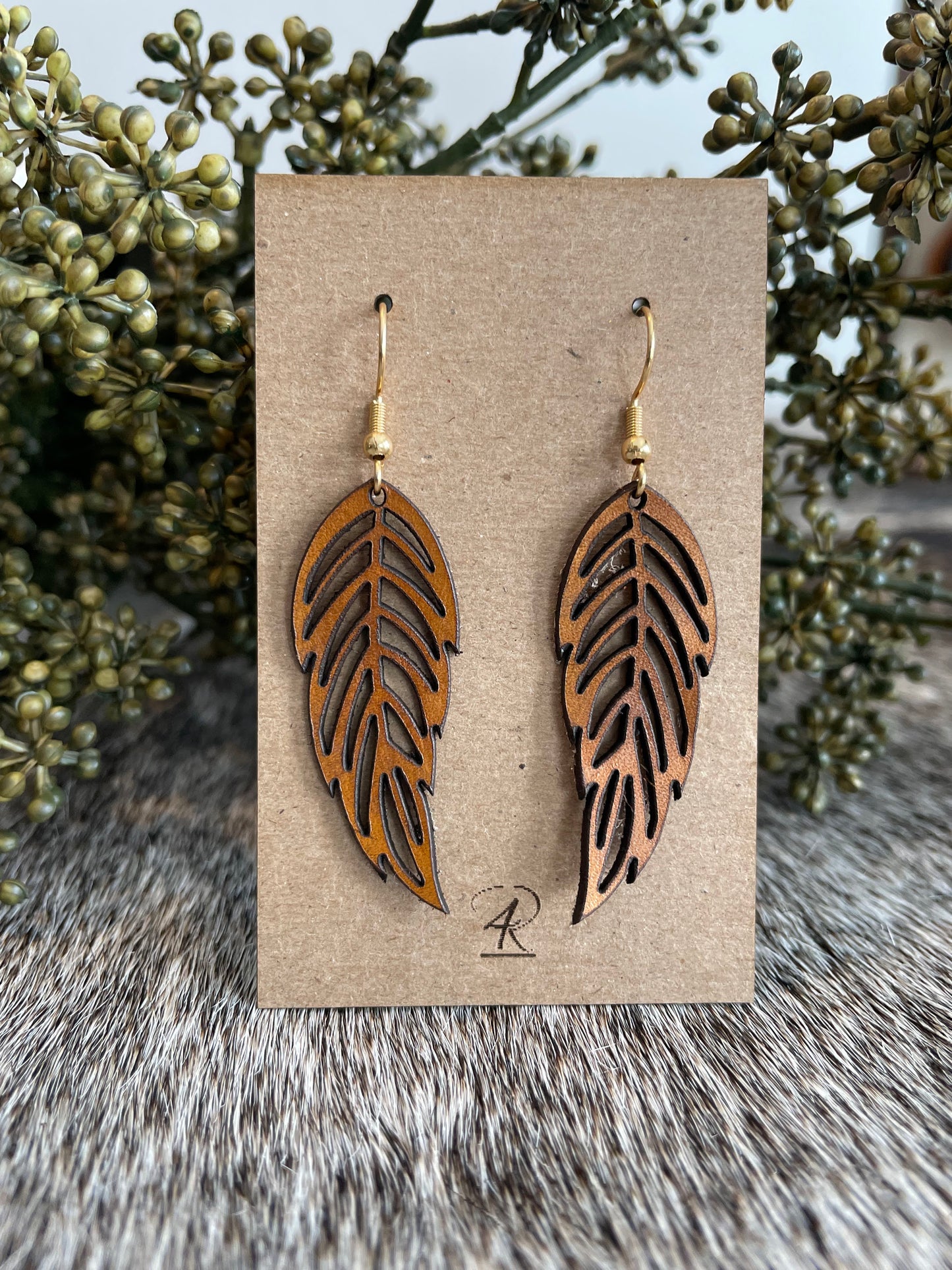 Earrings - Chestnut Feathered Leather Earrings