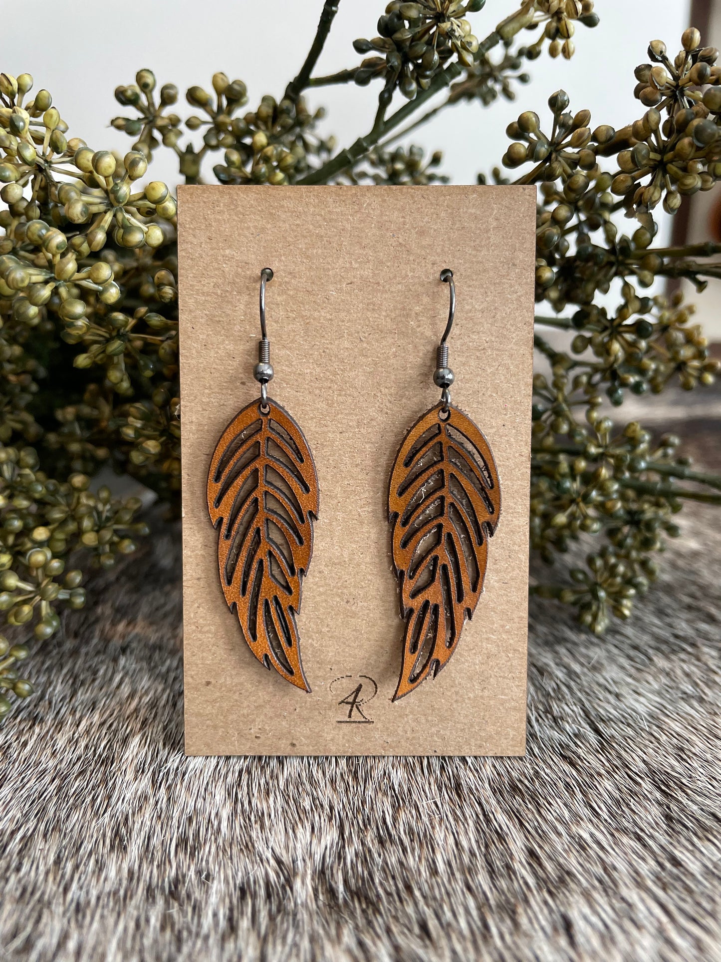 Earrings - Chestnut Feathered Leather Earrings