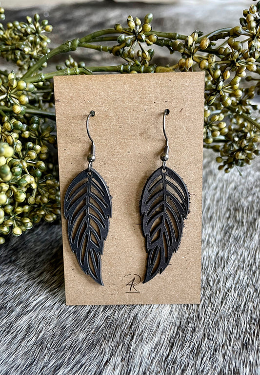 Earrings - Black Feathered Leather Earrings