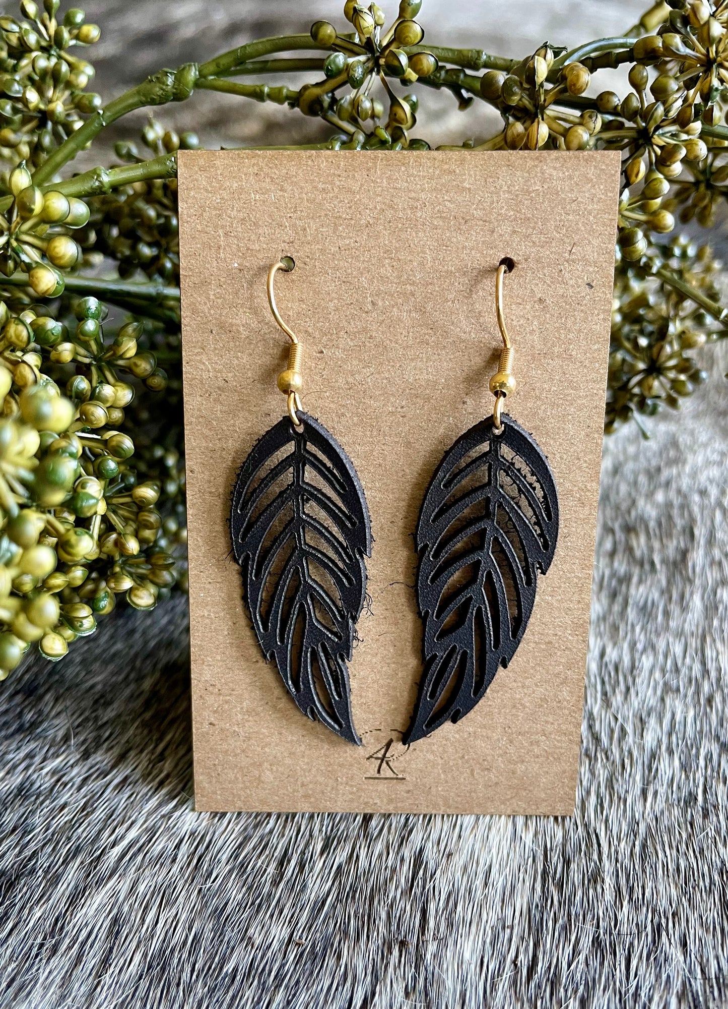 Earrings - Black Feathered Leather Earrings