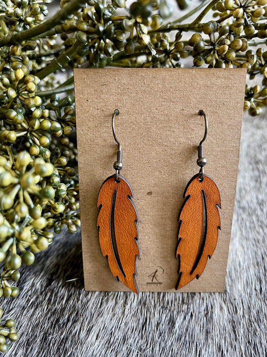 Earrings - Solid Saddle Feathered Leather Earrings