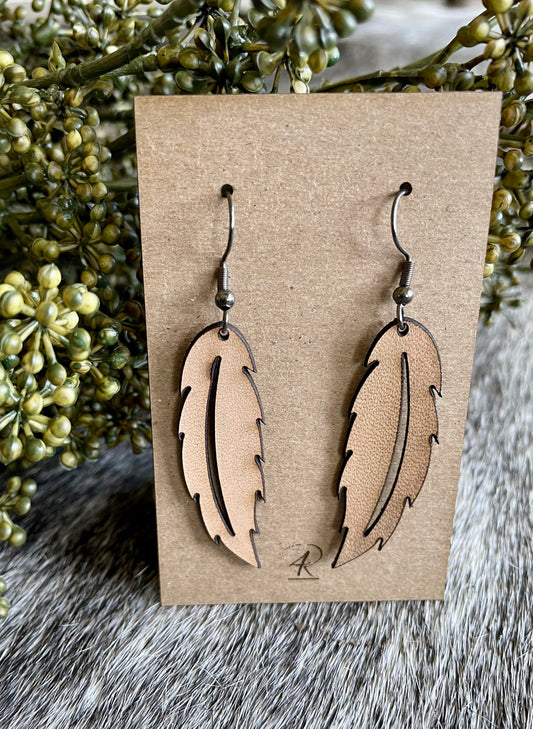 Earrings - Natural Solid Feather Leather Earrings