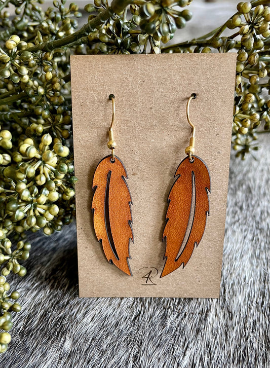 Earrings - Solid Saddle Feathered Leather Earrings