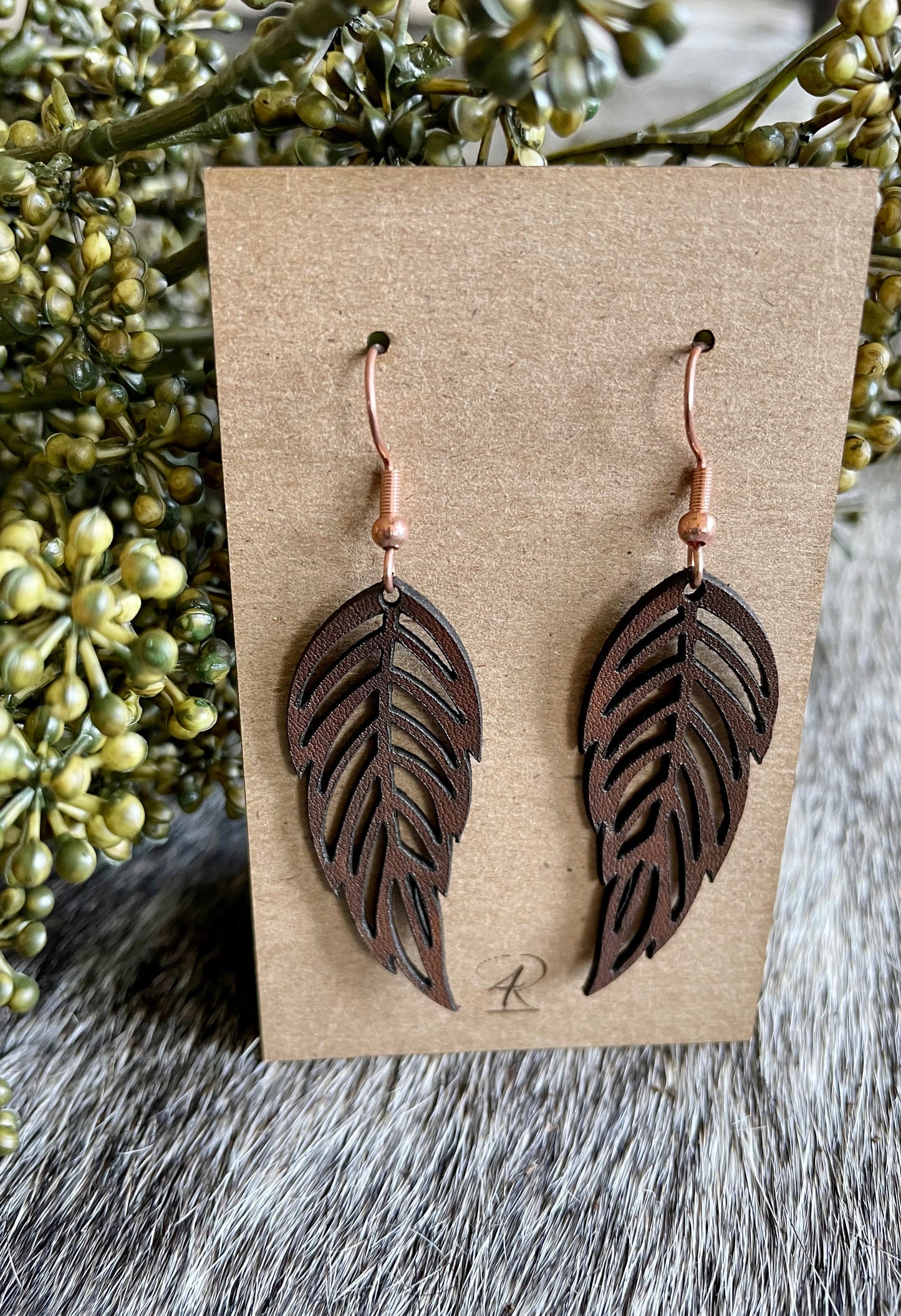 Earrings - Dark Walnut Feathered Leather Earrings