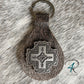 Roan Cowhide Keychains with Gunmetal Conchos