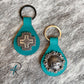 Aqua Round Leather Concho Keychains