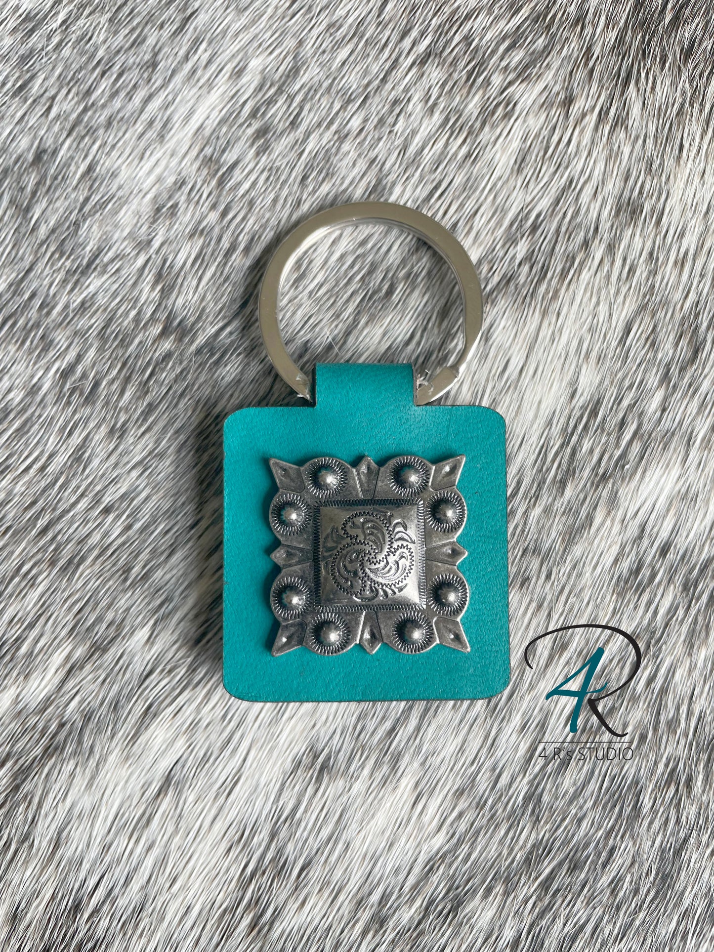 Gunmetal Square Concho Keychains