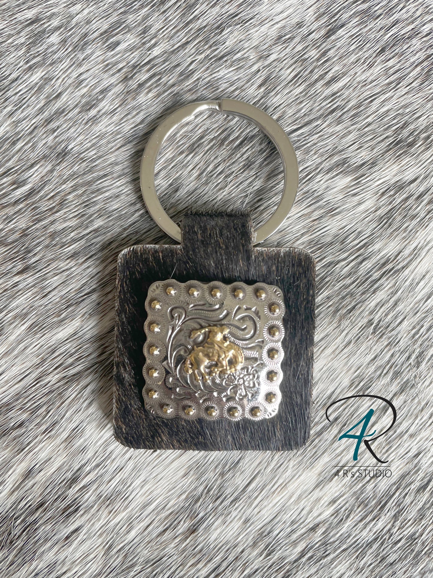 Square Silver Concho Keychains