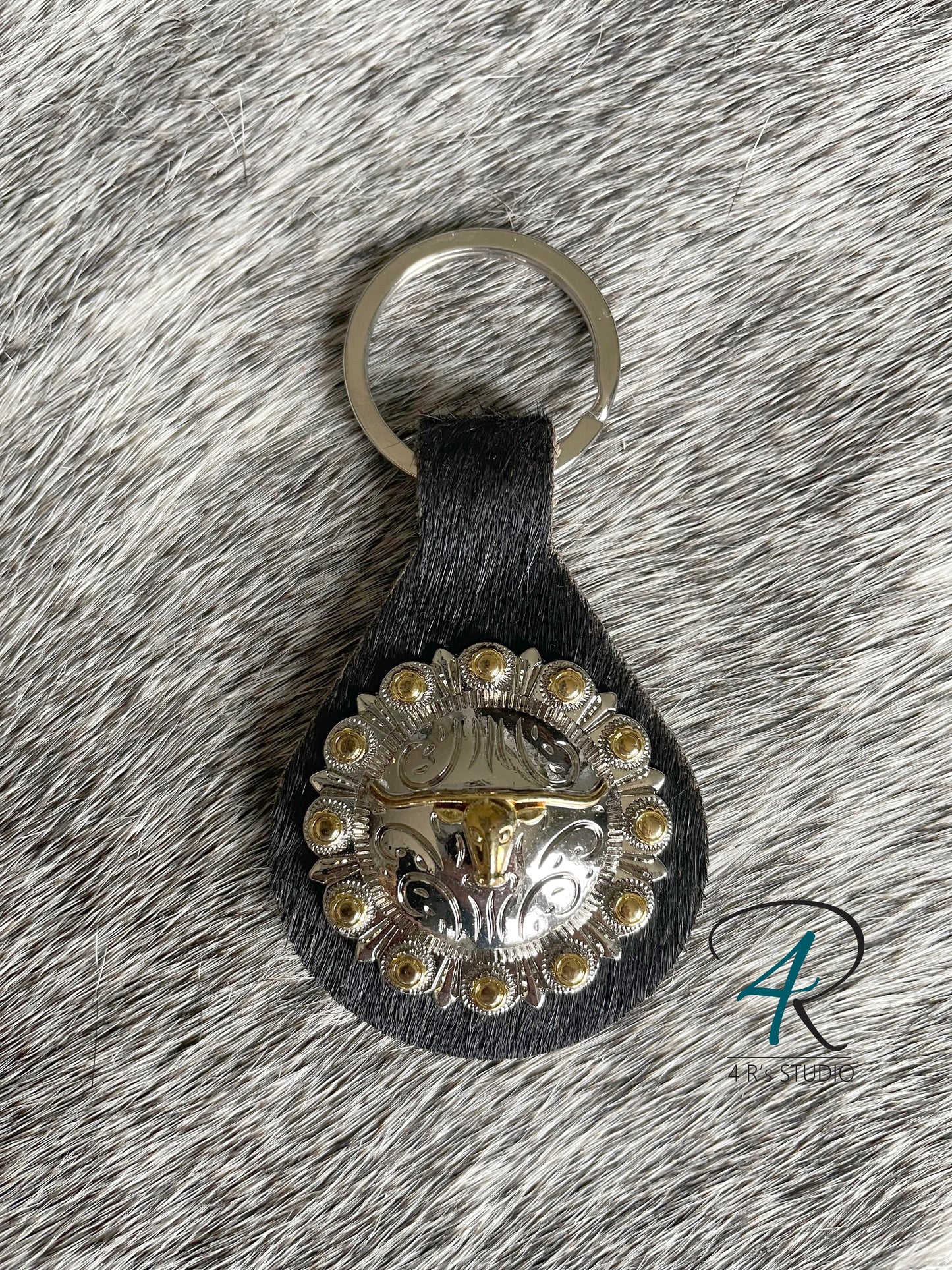 Black Cowhide with Silver/Gold Concho Keychains