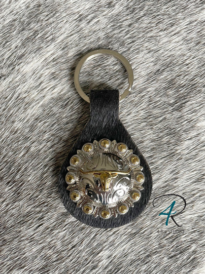 Black Cowhide with Silver/Gold Concho Keychains
