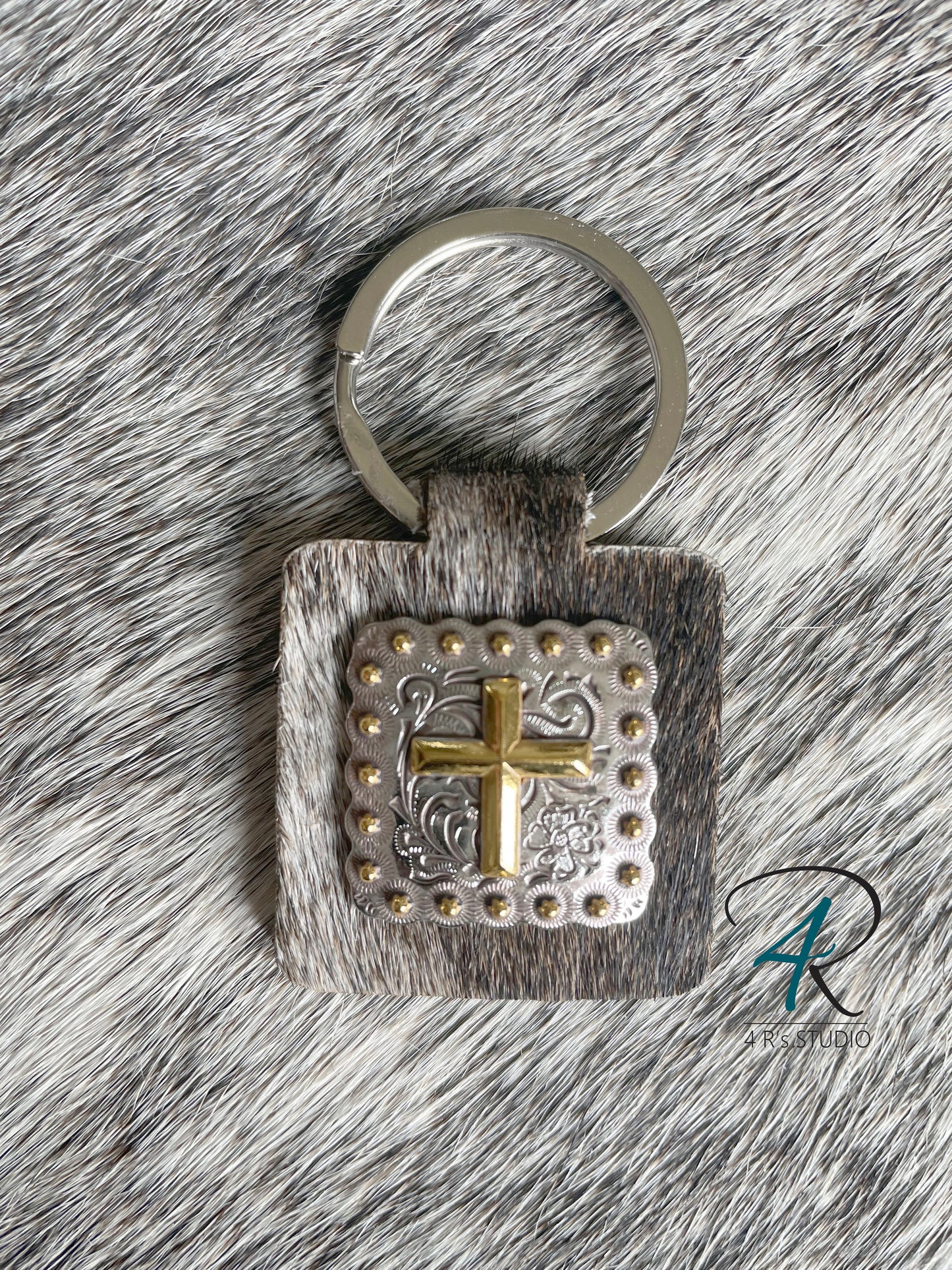 Square Silver Concho Keychains