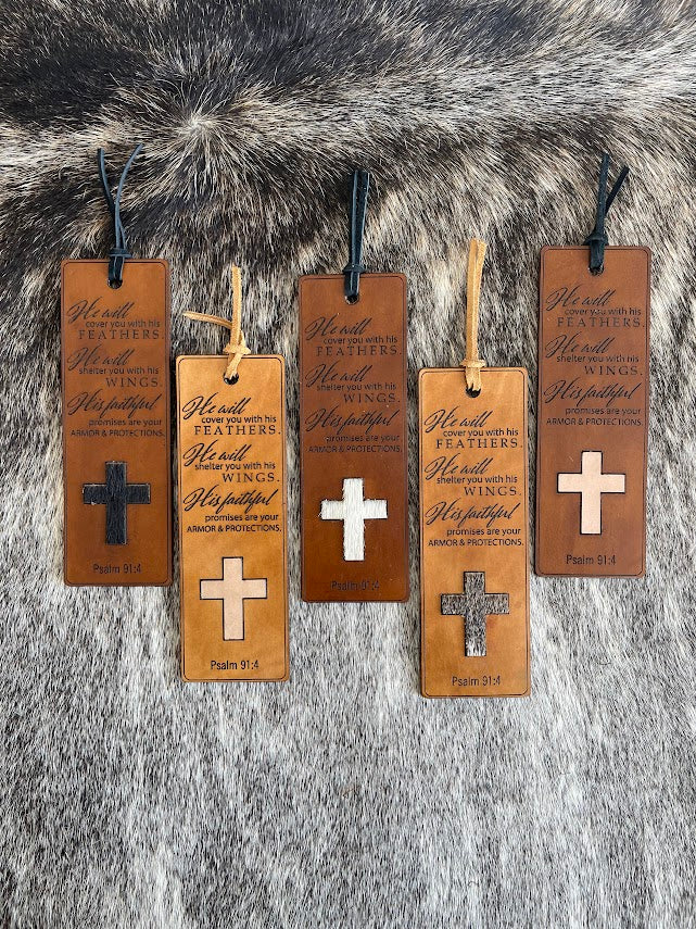 Leather Bookmarks - He will Cover you