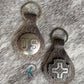 Roan Cowhide Keychains with Gunmetal Conchos