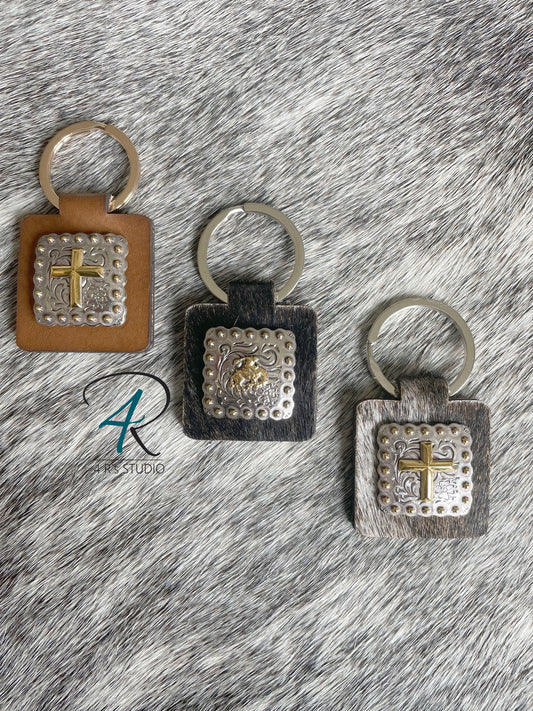 Square Silver Concho Keychains