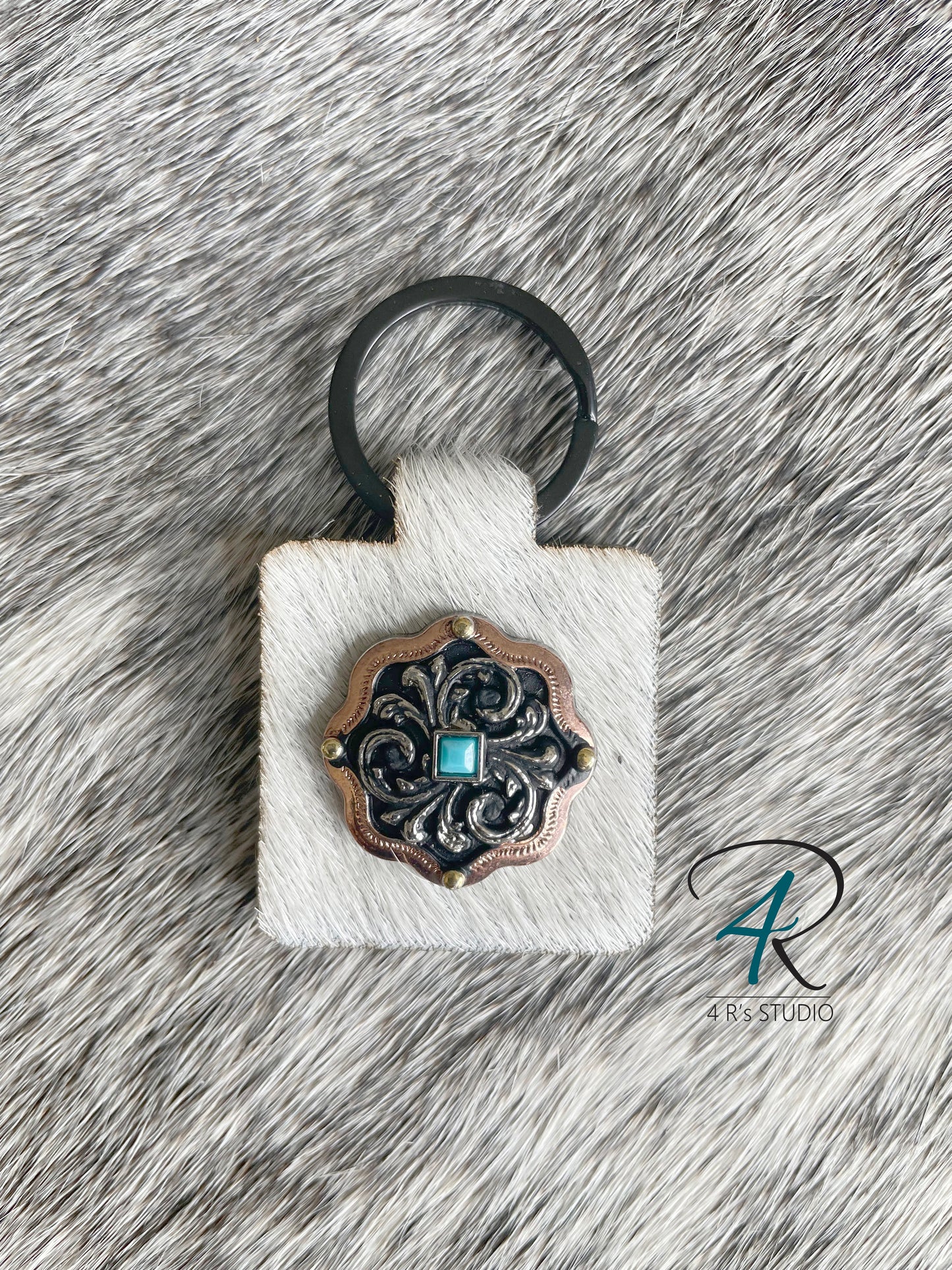 White Cowhide Square Keychains