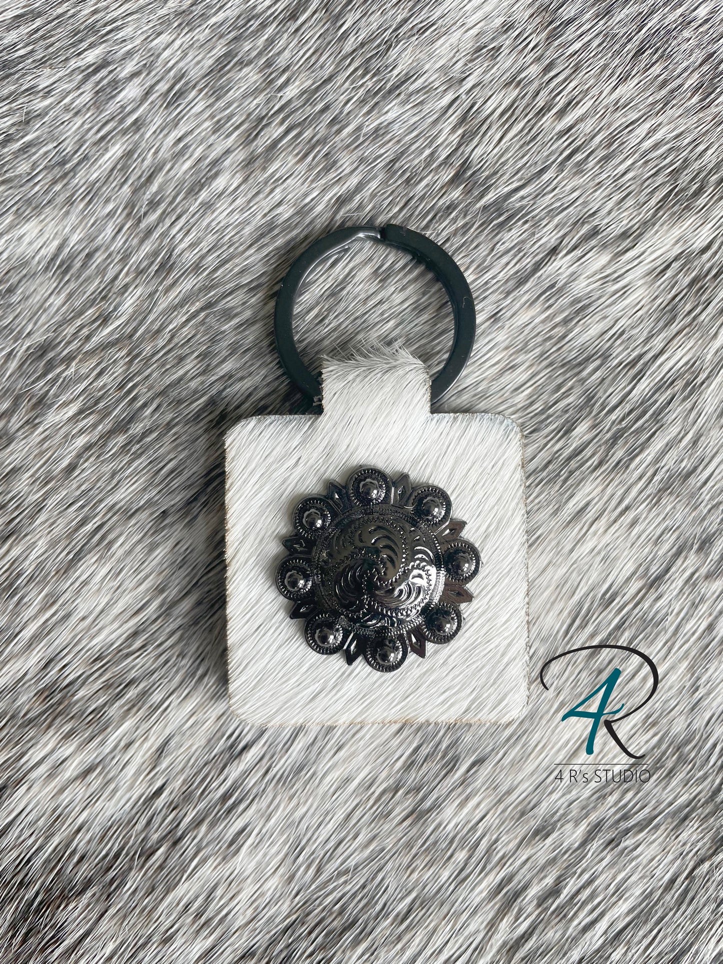 White Cowhide Square Keychains