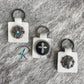 White Cowhide Square Keychains